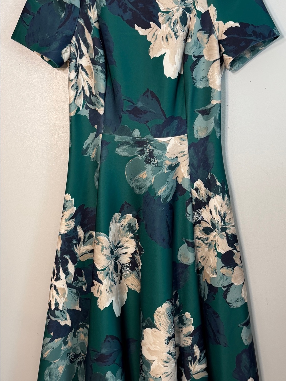 Calvin Klein Teal Floral Midi Dress green Cream Blooms size 6 EUC fit & flare